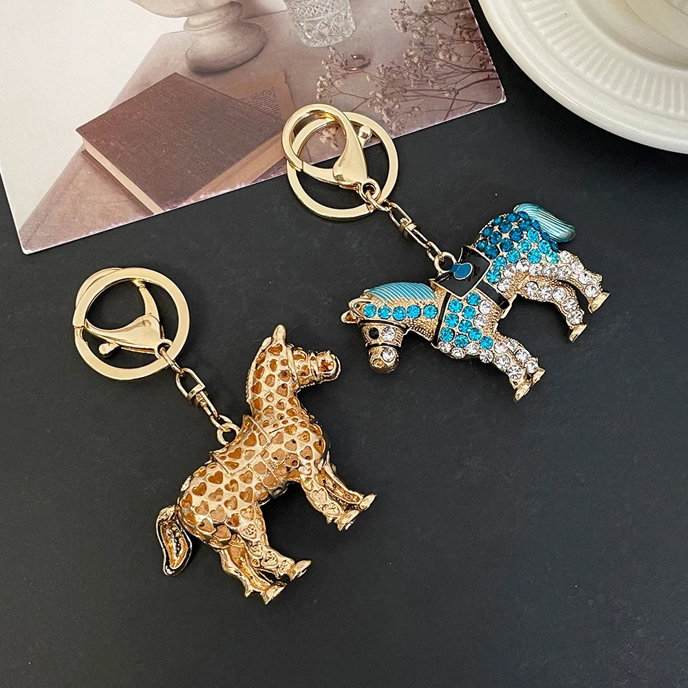 Horse KeyChain Key Ring Holder for Car Handbag Pendant Rhinestone Crystal Inlaid Souvenirs Gifts