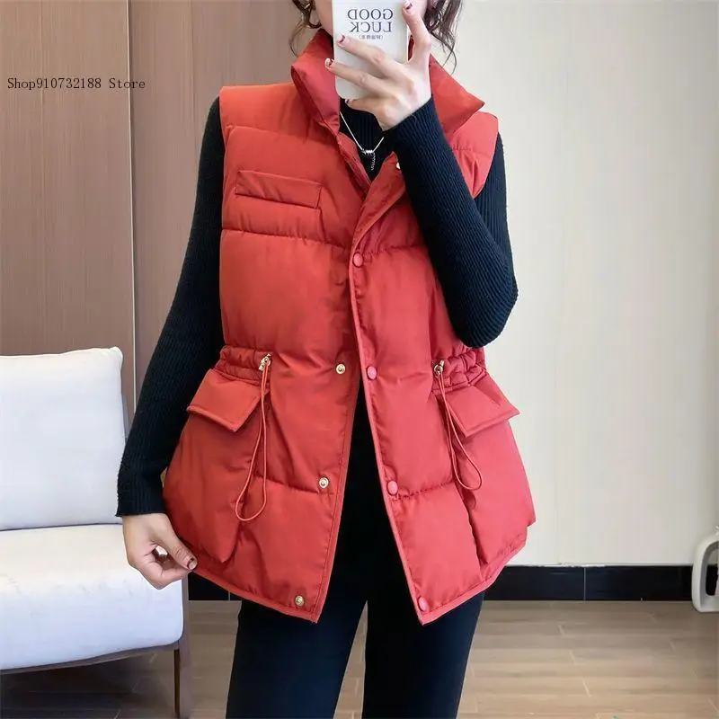 Winter Frauen Weste Jacke lässig warm Top gepolsterte Puffer Weste ärmellose Jacke lässig Retro Parka Mantel