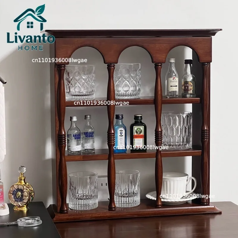 

Vintage Solid Wood Display Shelf French Country Storage Rack for Cups Wall Mounted Perfume Organizer Curio Cabinet for Decor