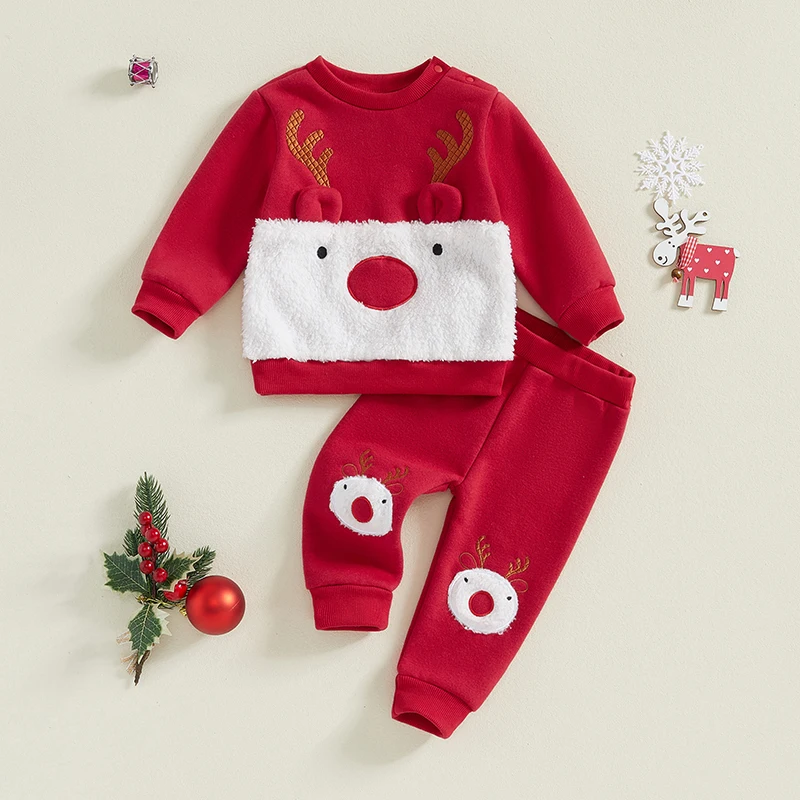 Toddler Baby Boy Girl Christmas Outfits Reindeer Long Sleeve Pullover Tops Sweatshirt Pants Set Xmas Clothes Sets