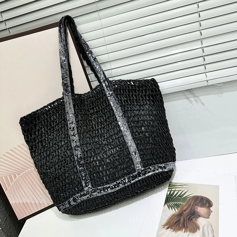 Summer Straw Shoulder Bags for Women Woven Seaside Beach Vacation Shopping Bags Casual Female Shoulder Handbags Totes