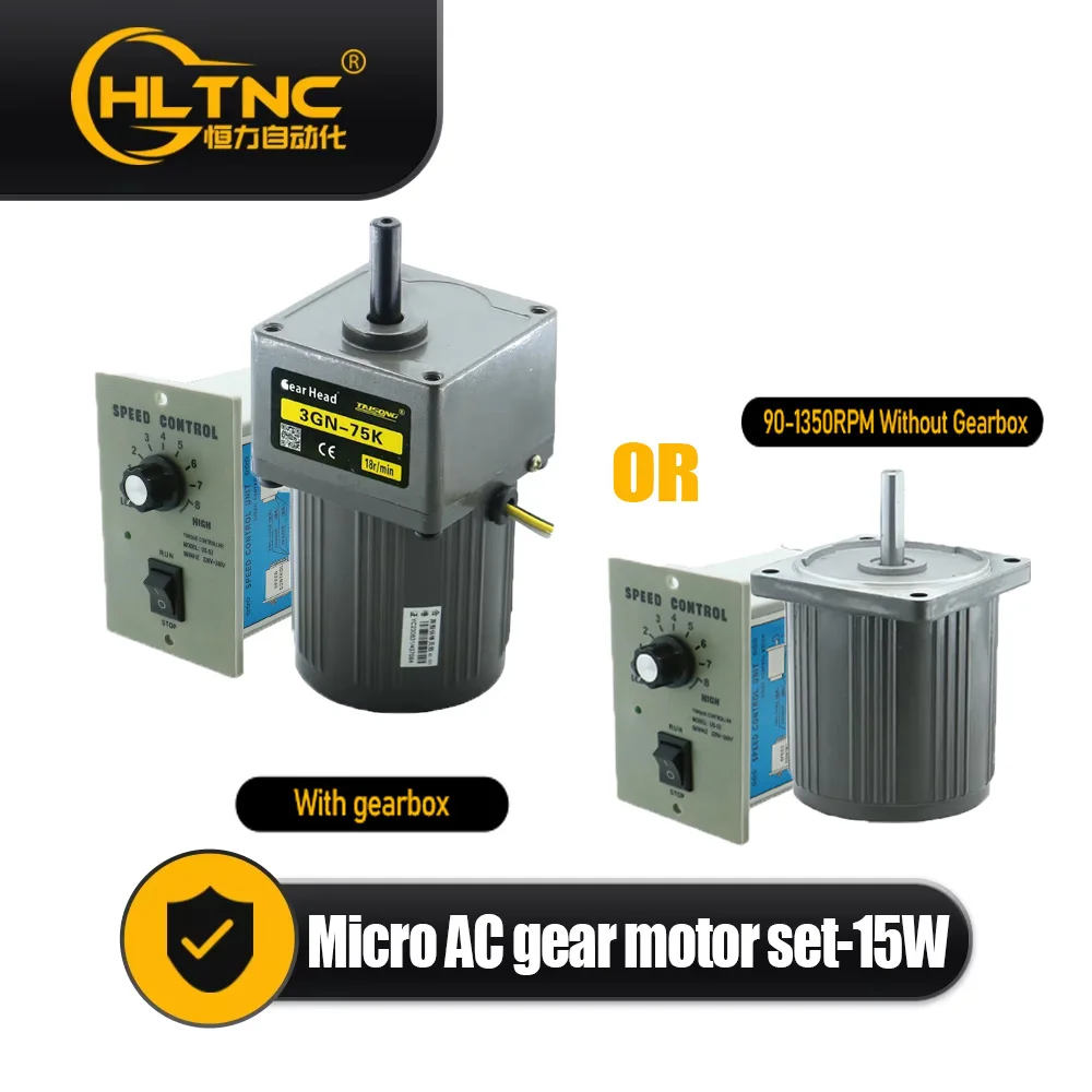 15W Micro AC Motor 110v 220v Single Phase Asynchronous Motor Gear Motor 10mm Motor Shaft+ Speed Controller 5RPM-1350RPM 50/60hz