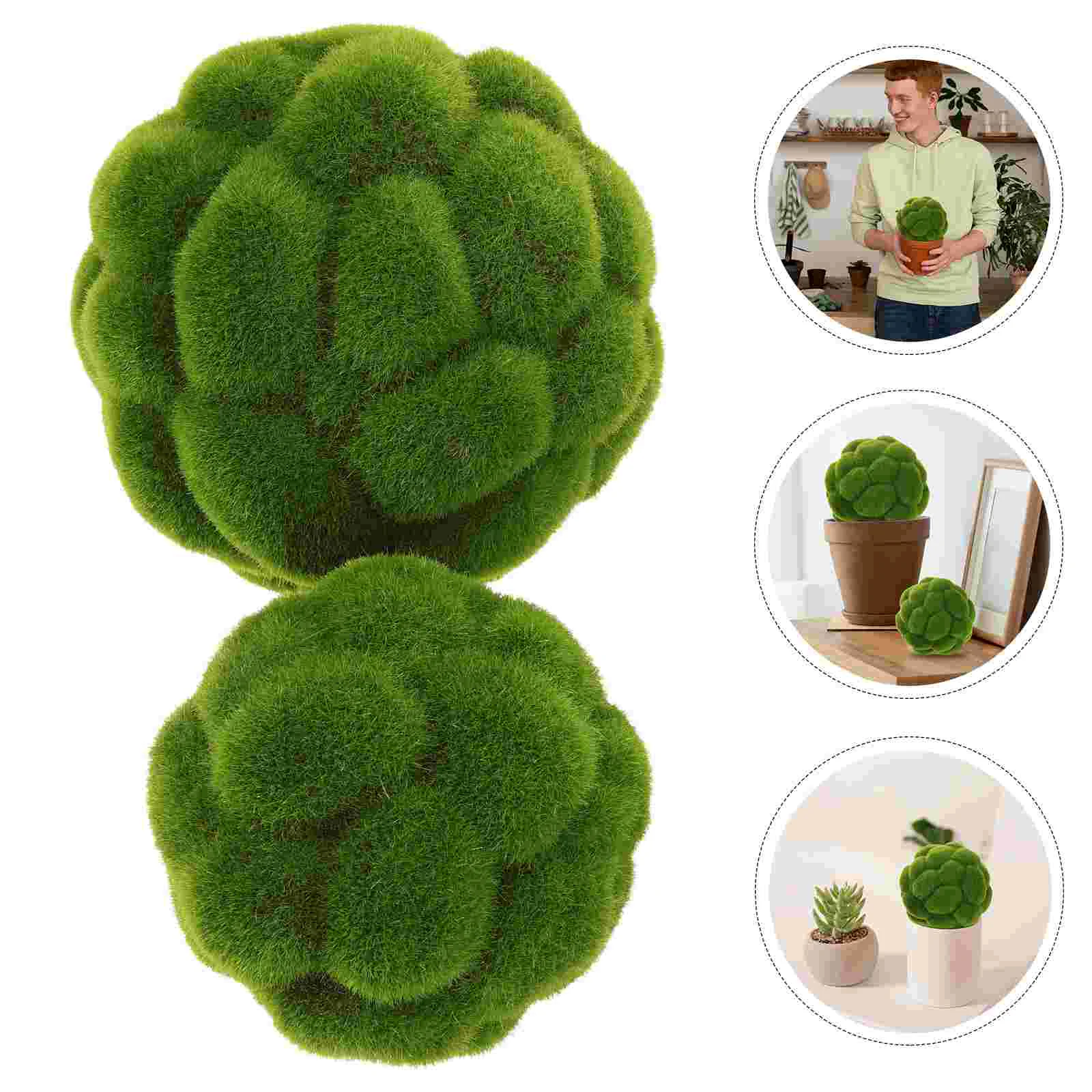 

2 Pcs Simulated Moss Ball Circle Rug Topiary Green Balls Decorate Decorative Decors Plastic Ornament Wedding Garden