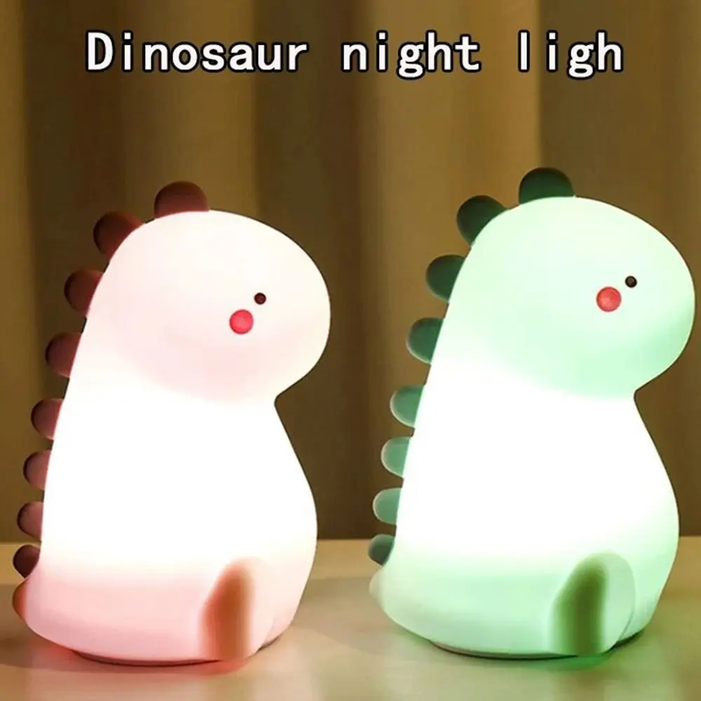 Touch Sensor Dinosaur Night Light Soft Light Eye Protection Silicon Patting Table Lamp USB Charging Colorful Color Changing