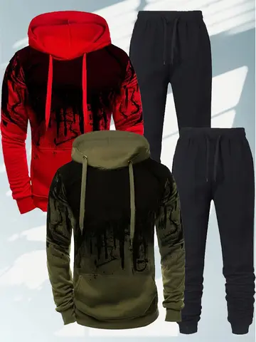 Autumn Winter Trending Tracksuits Men Camouflage Hoodie + Pant 2 Piece Set Sports Wear 3d Ink Jogging Suits