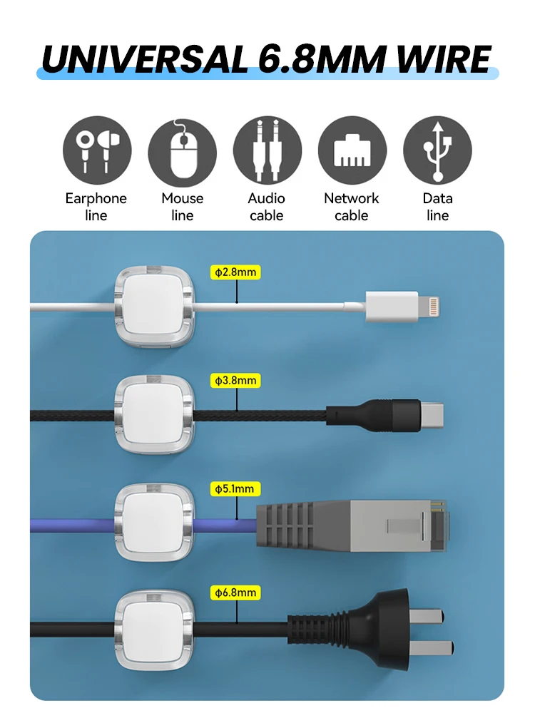 Clip magnetiche colorate Supporto per cavo liscio e regolabile sotto la scrivania Gestione dei cavi Organizzatore per cavi per custode dei cavi