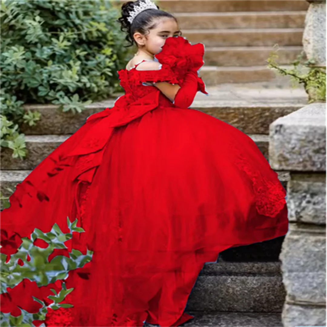 

Детский тюлевой бант по индивидуальному заказу, золотая наклейка, нарядный халат для дня рождения, платья с цветочным узором для девочек, Святое первое причастие