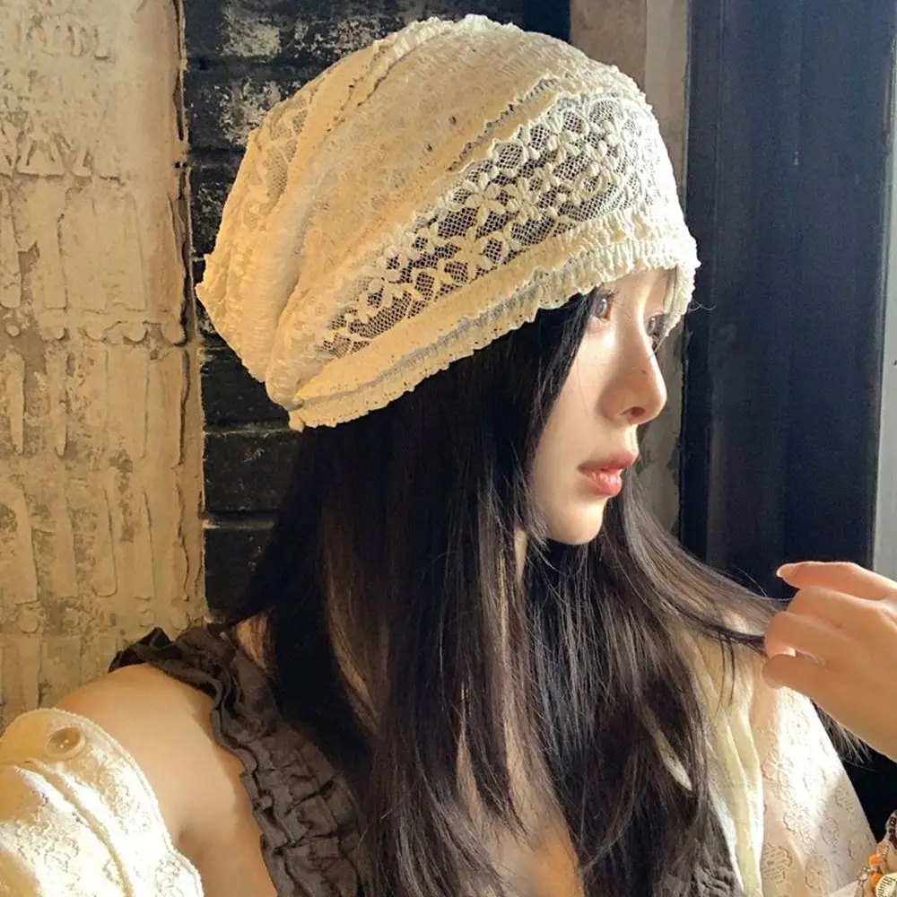 لطيف الجوف خارج المطرزة الدانتيل قبعة تنفس حار فتاة قبعة صغيرة Y2k رقيقة زهرة قبعة الملابس والاكسسوارات