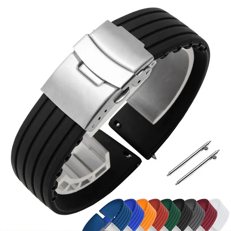 Correa de reloj de goma de silicona con hebilla desplegable, 18mm, 20mm, 22mm y 24mm para reloj Omega, correa de repuesto para correas deportivas Seiko