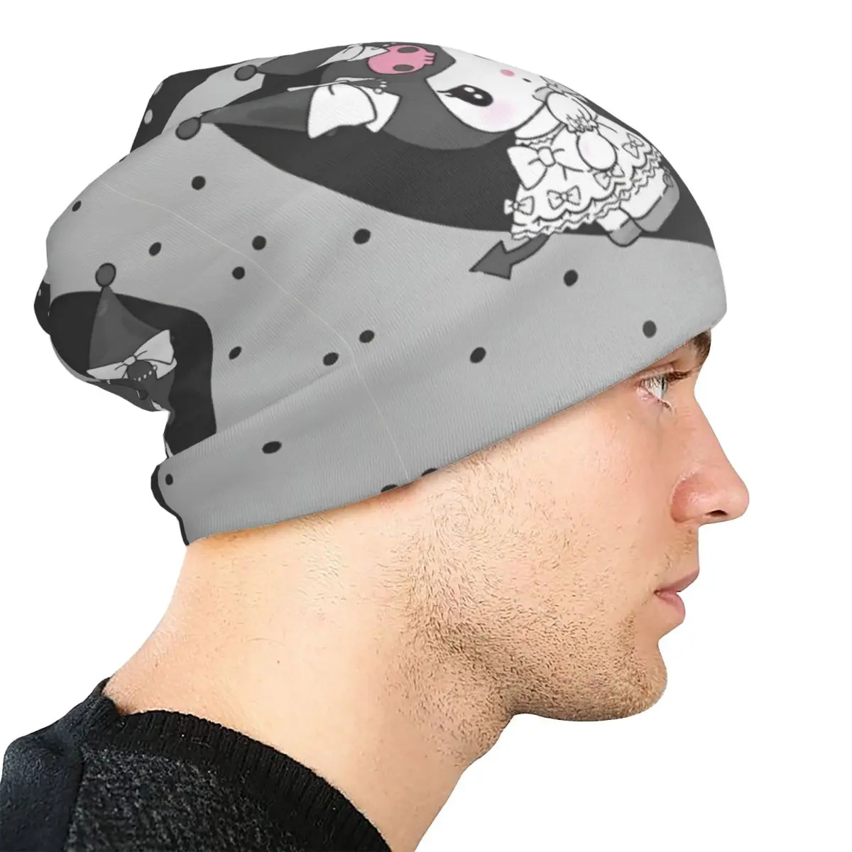 Kuromi جميل الكرتون بونيه القبعات أزياء الشارع Skullies Beanies القبعات للرجال النساء قبعات دافئة ذات الاستخدام المزدوج