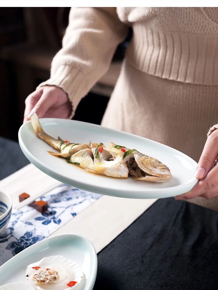 

Керамический ужин в европейском стиле, овальный стейк, ресторанная посуда, кухня, большая на пару