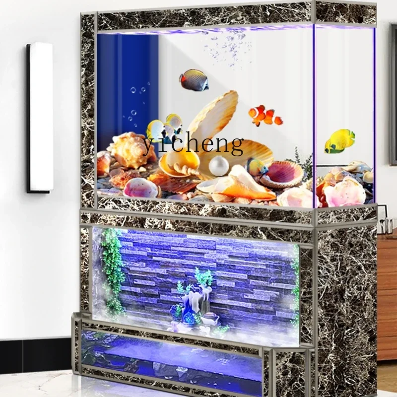 

Zc Water Curtain Wall Fish Tank Living Room Running Water Partition Screens Floor Change Water Large Aquarium