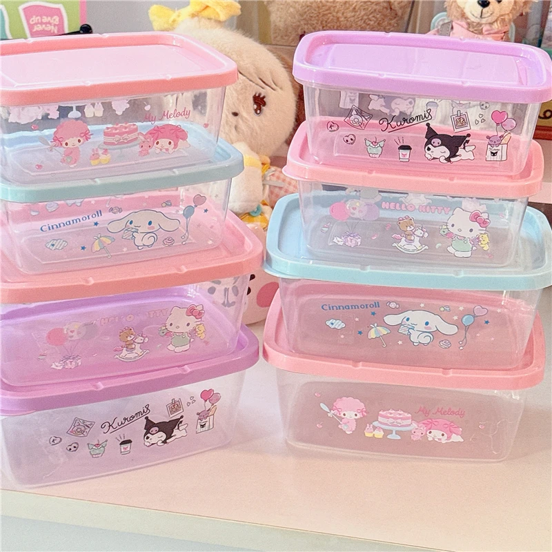 2 sztuki Kawaii Kuromi moja melodia Hello Kitty lodówka crysper Box Anime Sanrio dziewczęce serce słodkie przekąski herbatniki zaplombowane pudełko