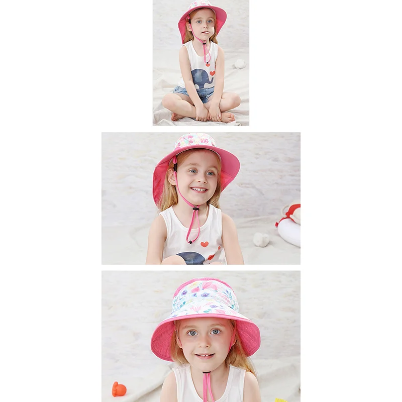 

Summer Baby Sun Cap Hat SPF 50+ Infant Travel Beach Kid Hat With Drawstring Girl Boy Cotton Breathable Cartoon