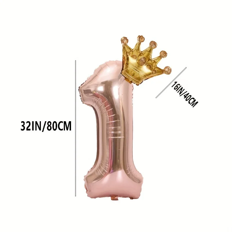 32 inch Rose Gold Crown Digital Balloon Set BOYS AND GIRLS Big  Number Foil  Balloon 0-9 Birthday Decoration