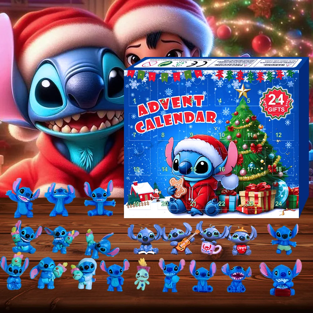 Wholesale Disney Accessories Stitch Christmas Advent Calendar Box Lilo&Stitch Model Doll Anime Figures Xmas Gift Kids Boy Toy