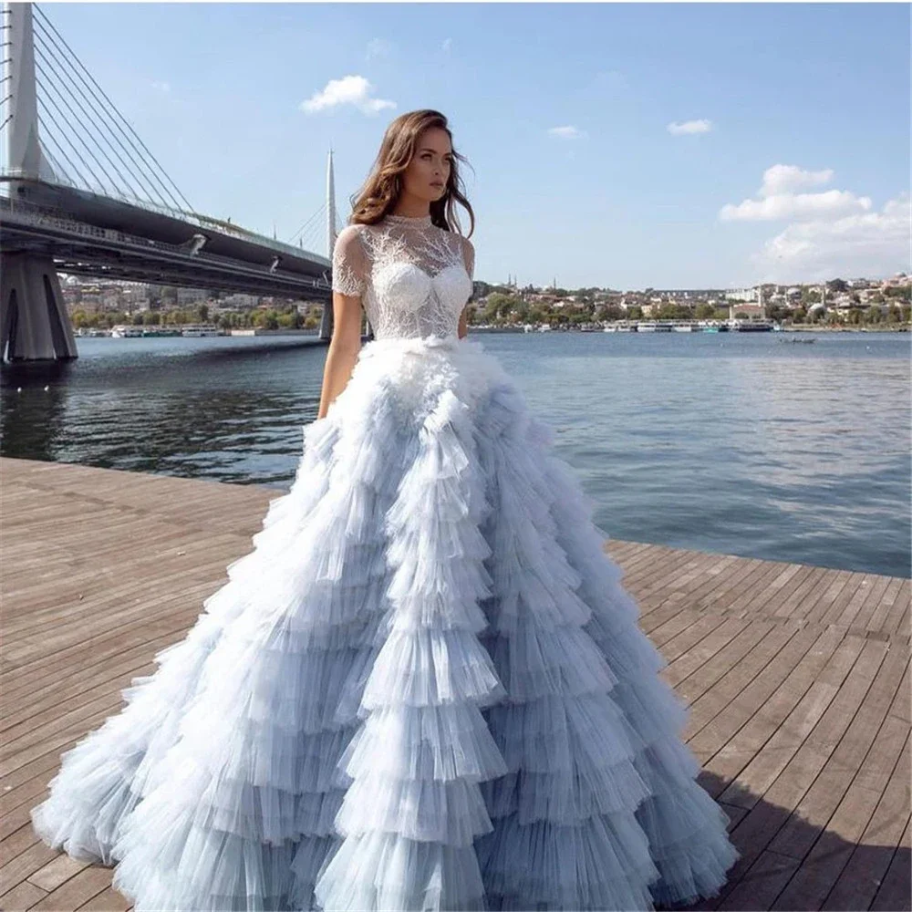 Newest Luxury Beaded Tiered Layers Evening Dresses Dubai Shiny Long Wedding Celebrity Party Dress Couture Prom Dress Robes