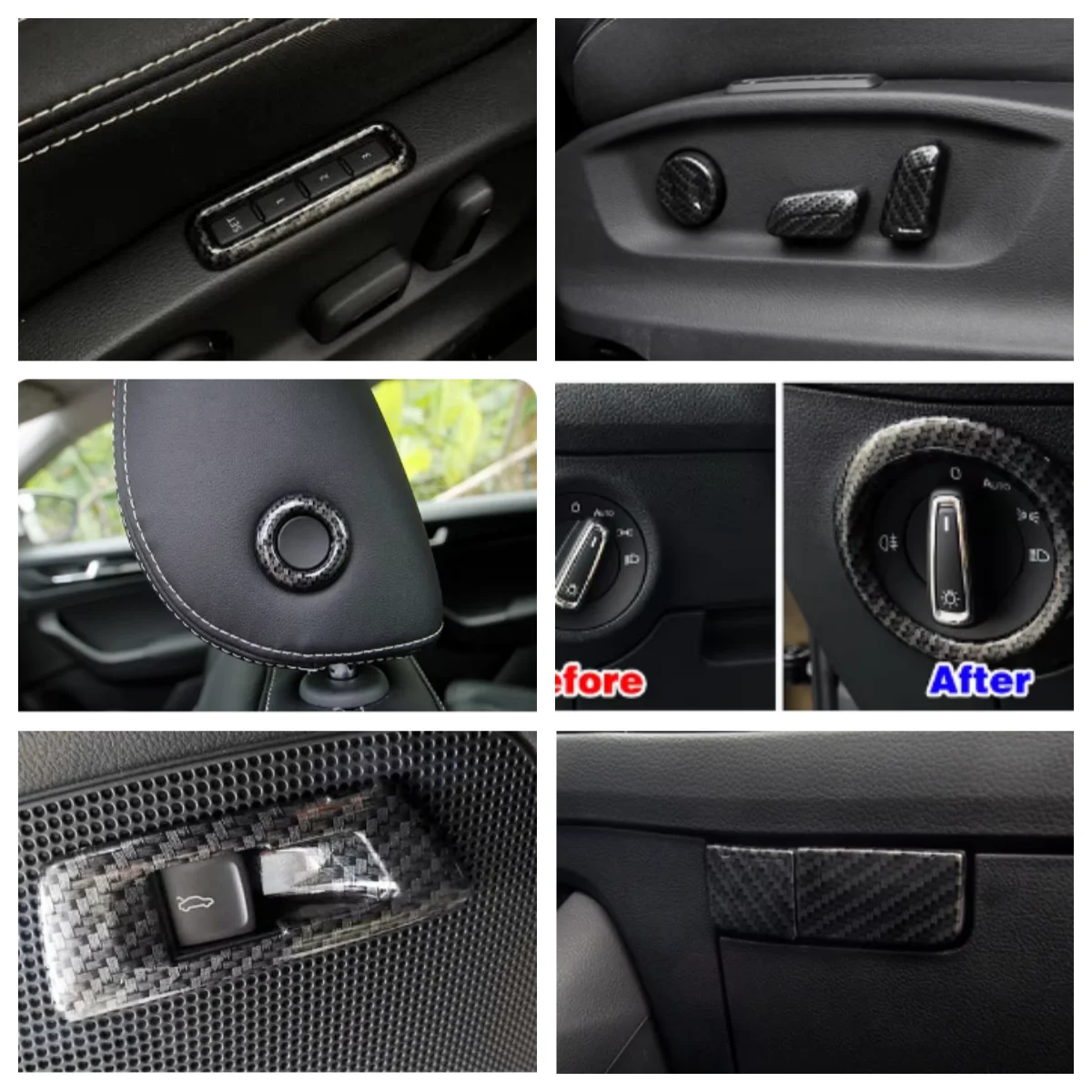 

LHD for Skoda Kodiaq 2017-2020 Headlight/seat adjustment/Trunk/glove box switch cover trim accessories