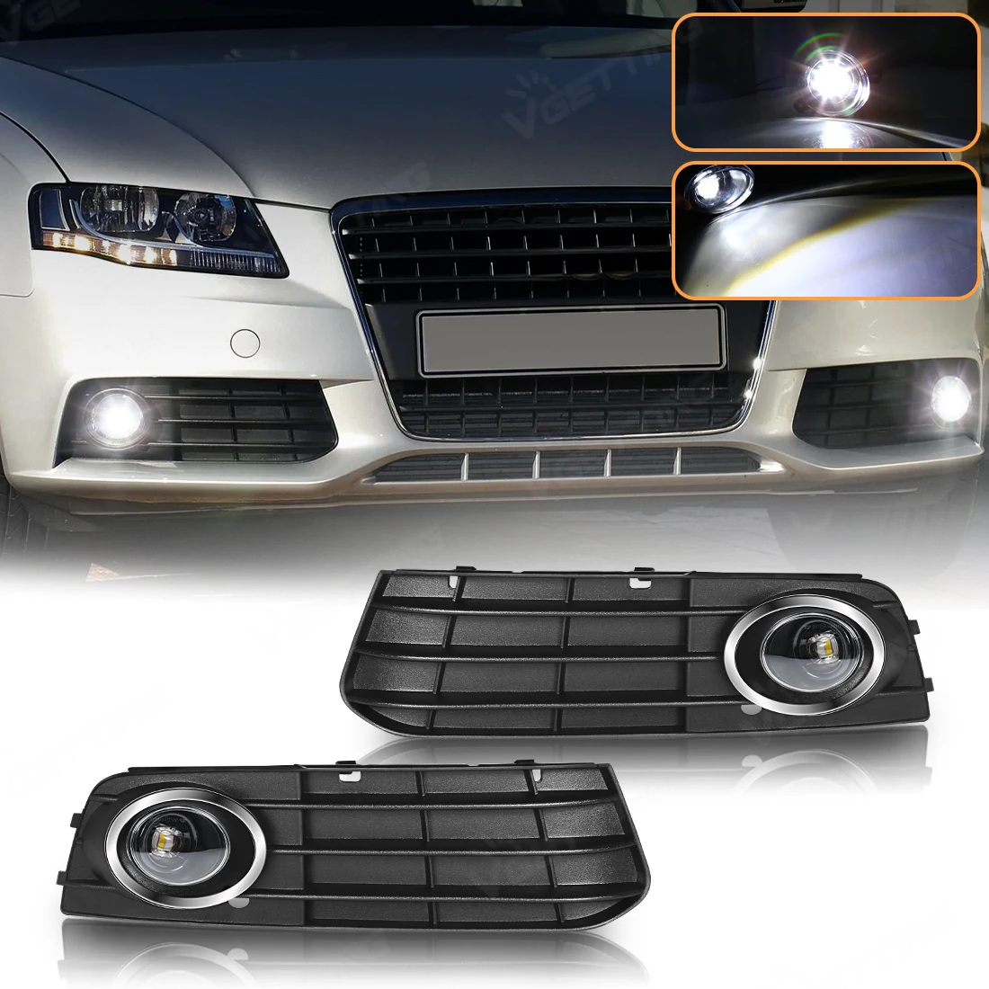 

For Audi A4 A4L B8 2008 2009 2010 2011 2012 LED Fog Light Assembly Front Bumper Fog Lamp Grille Cover Black 8KO807681/682 12V