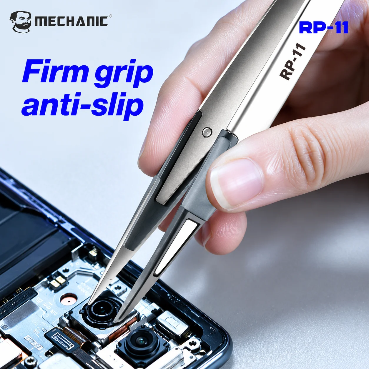 MECHANIC RP-11 Camera Lens Silicone Tweezers Non-Magnetic Stainless Steel Replaceable Tips for Phone Camera Optical Lens Repair
