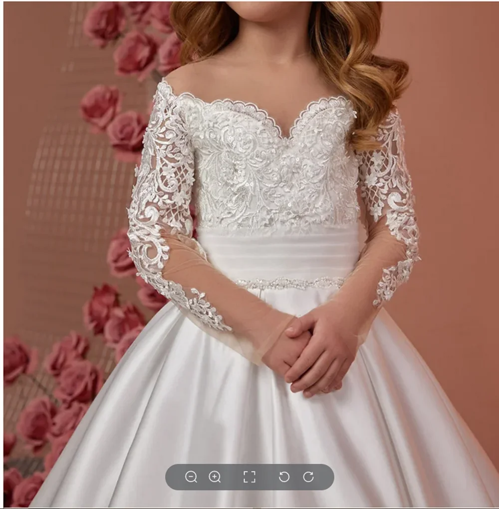 Elegant satin Flower Girl Dresses Appliques Long Princess Party Pageant First Communion Dresses