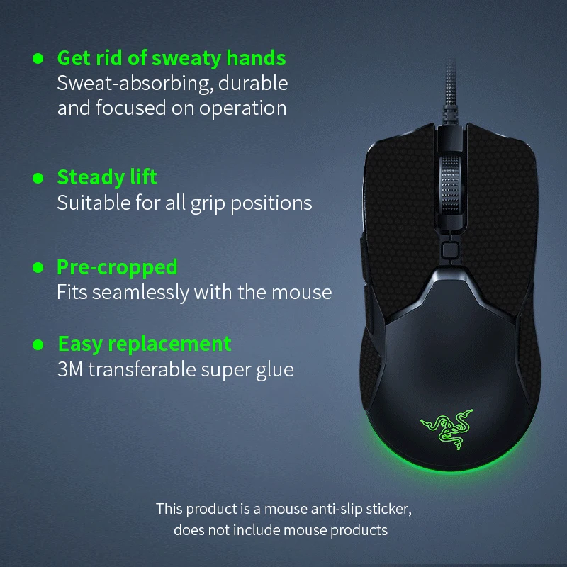 Fita Anti-Scratch Mouse Grip para Razer, DeathAdder V2, Basilisk, Viper Ultimate, Viper Mini, antiderrapante, à prova de suor, pele