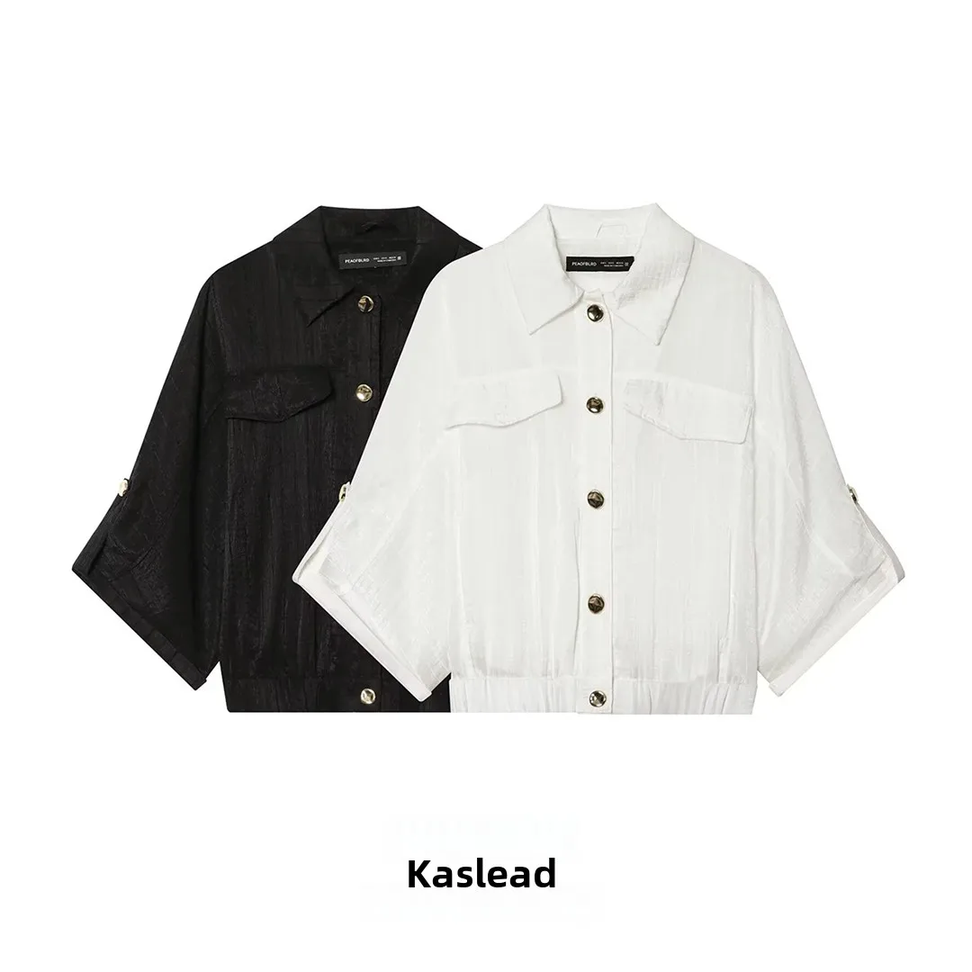 

KASLEAD New Women's Fashionable Style Shirt with Cuffed Sleeves Loose Fit Polyester Fiber Skin-friendly Breathable