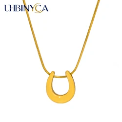 Minimalist U-shaped Horseshoe Pendant Necklace for Women, Stainless Steel Gold-plated Jewelry