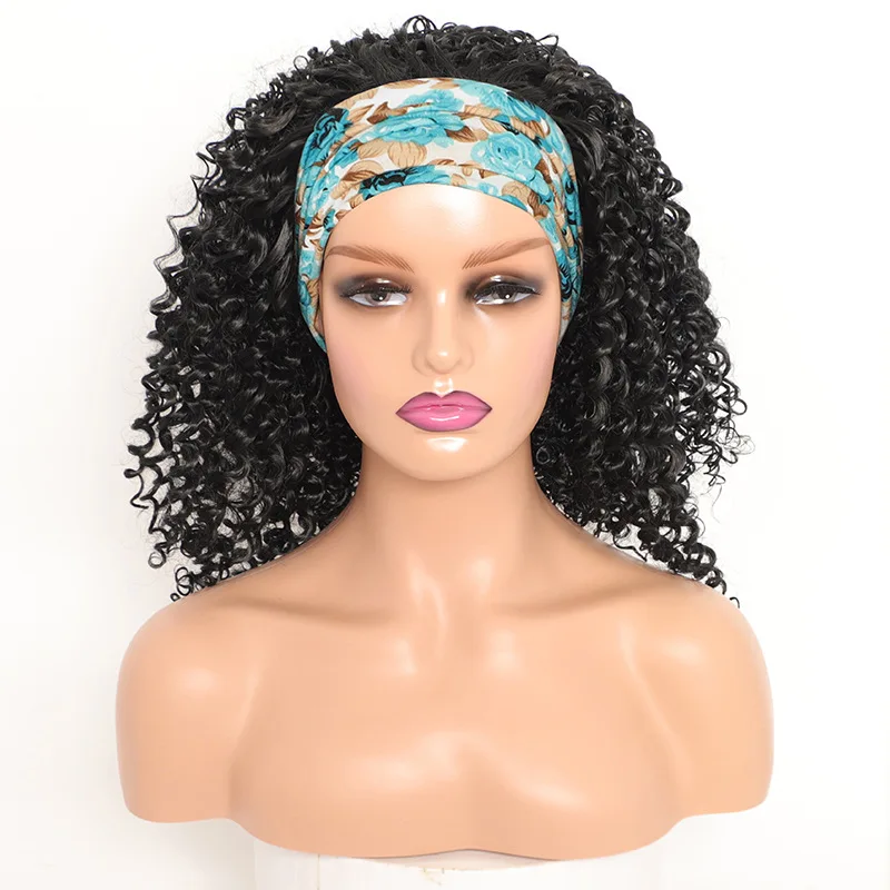 흑인 여성용 짧은 푹신한 곱슬머리 헤드스카프 반모자 가발