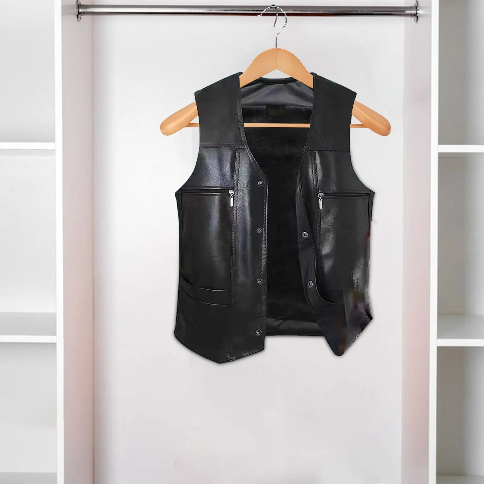 Mens Casual PU Leather Vest Sleeveless Motorcycle Jacket Winter Warm Punk Waistcoat Lightweight Outerwear for Hunting Travel