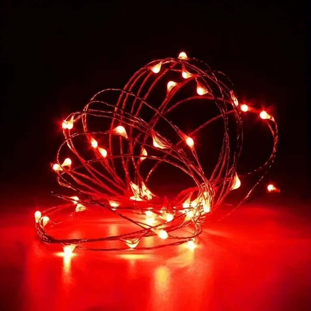 5m 50LED Fairy Light zasilany z baterii AA, czerwony drut miedziany, odpowiedni do sypialni, Boże Narodzenie, dekoracji imprez