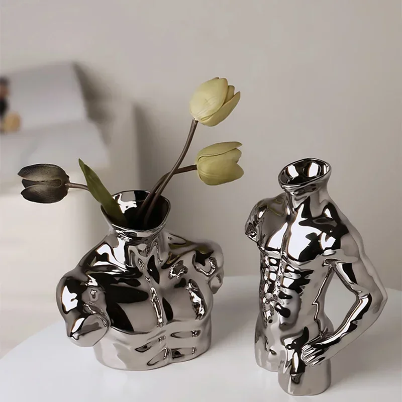 Modern human Art Vase Decorative Ceramic living room flower vase ornament home decoration accessories powerful muscle men vase