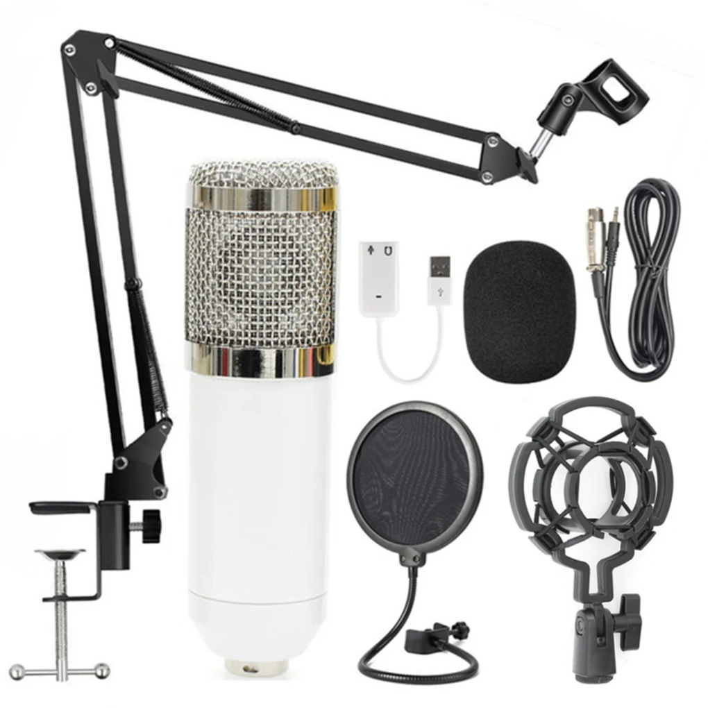 

Singing Studio Recording Kit Phone PC KTV Mic Network Microphone Folding Arm Bracket, White Silver