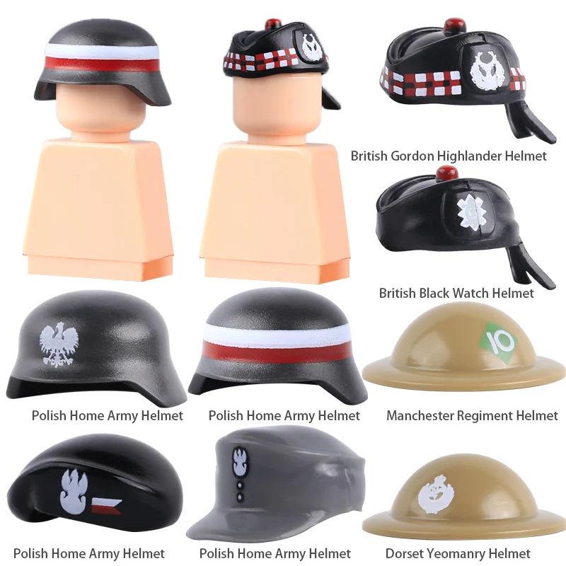 MOC WW2 Military Polish Cap Building Blocks WW1 British Soldiers Helmets Army Accessories Bricks Toys