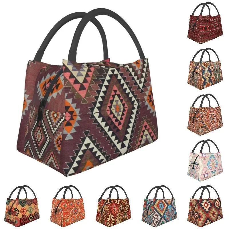 

Vintage Turkish Kilim Diamond Tribal Resuable Lunch Boxes Women Multifunction Bohemian Geometric Ethnic Art Bag