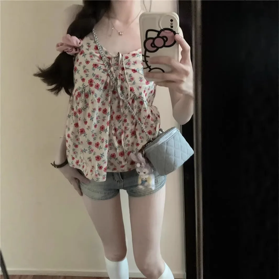 

Floral Sling Strap One-word Collar Summer V-neck 2026 New Vest