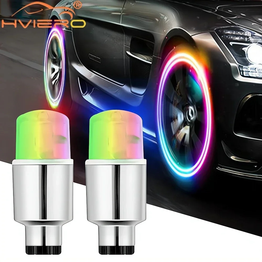 2Pcs Car Light Bike Hub Lamp Wheel Tire Tyre Valve Flash Neon LED Auto Dust-proof Cap Spoke Stems Caps Accessories Cool Modify