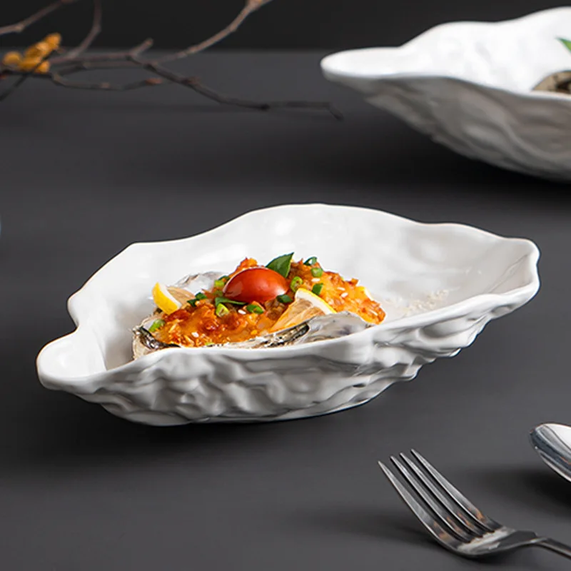 

Stylish White Ceramic Oyster Sashimi Plate Creative Seafood Salad Dish For Hotel Restaurant99
