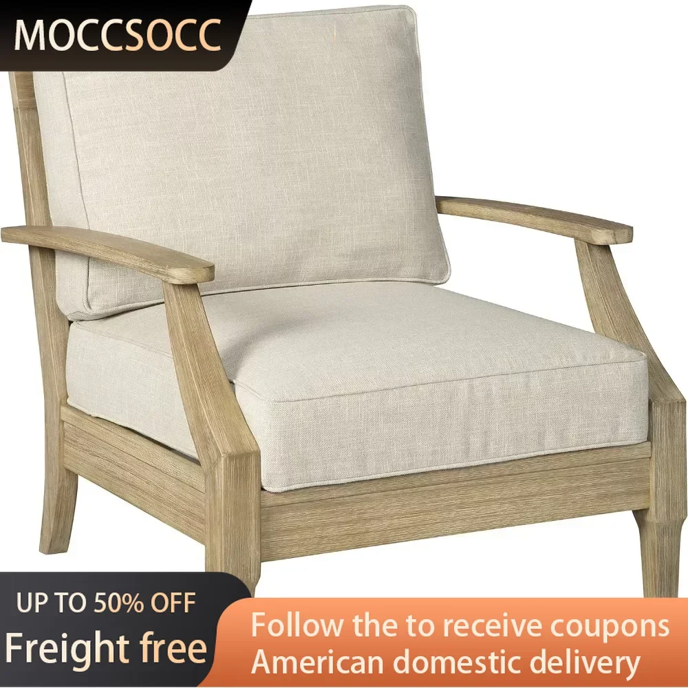 

Outdoor Eucalyptus Wood Single Cushioned Lounge Chair Chaise Lounges Beige Freight Free Garden Trade Shows Recliner Picnic Playa