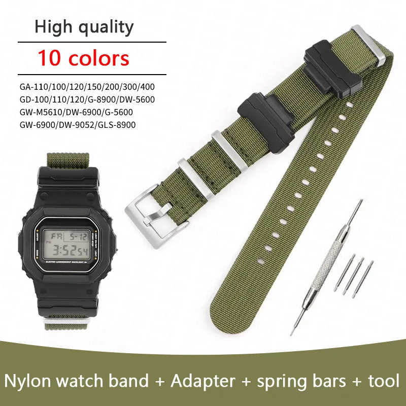 Nylon Strap for Casio G-Shock GA-110/120/200/400/700 GD-100/120 DW-5600 DW-6900 GW-M5610 Modified Adapter Watch Band Accessories