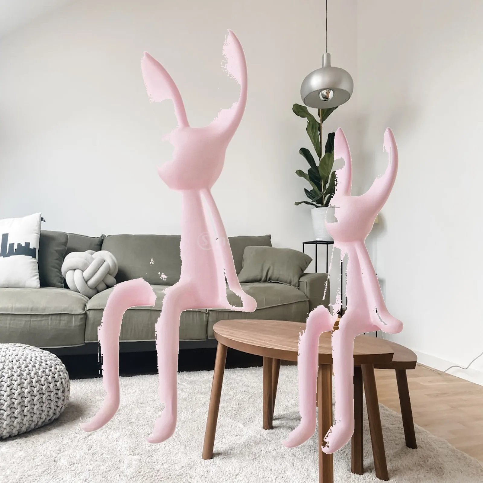 2 Pieces Ceramic Sitting Rabbit Decor Statues Bookshelf Decoration Decorative Abstract Animal Sculpture for Display Cabinets