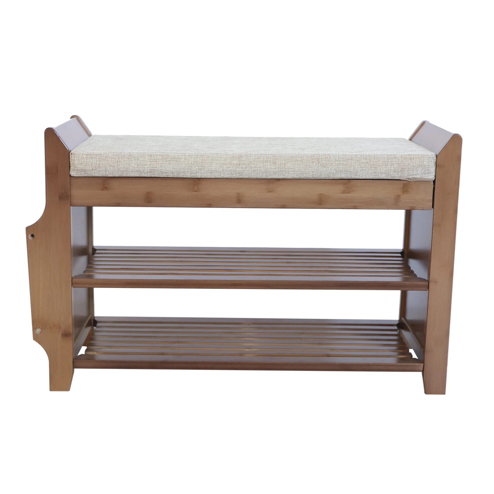 Shoe Bench Shoe Rack Organizer For Hallway Entryway 2-Tier Bamboo Cushion Storage Shelf With Soft Seat