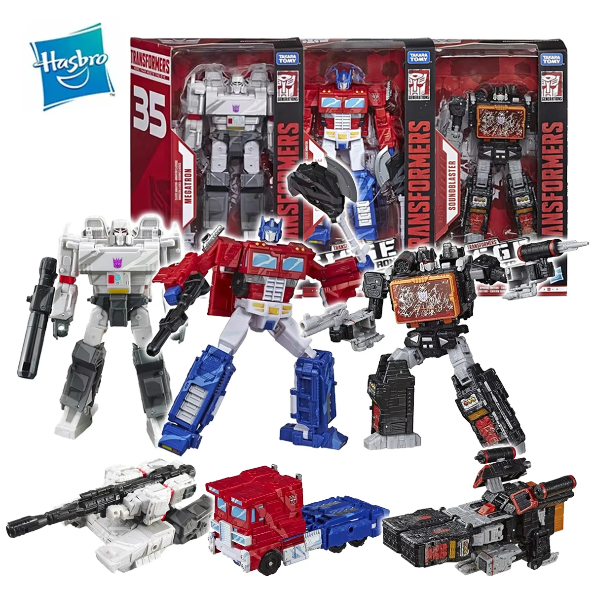 

Hasbro Transformers Siege Voyager Class Megatron\Optimus Prime\Soundblaster 35Th Original Figure Model Toy Gift Collection