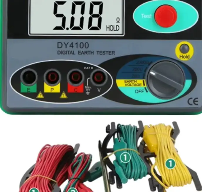 DY4100 Digital Earth Ground Resistance Meter Megohmmeter Ohm Tester With 3 Gear Positions HD Display For Electric Power Railway