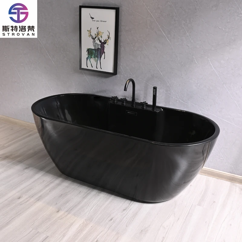 

ZXHK Custom Sanitary Ware Black White Matte Modern Bath Tub Bathroom Tub Artificial Stone Resin Solid Surface Freestanding Batht