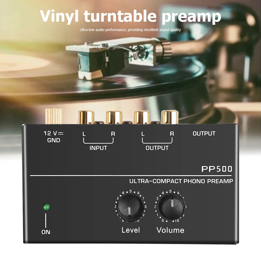 Portable Phono Preamp Preamplifier With Level Volume Control For LP Vinyl Turntable RCA Input 1/4" TRS Output Interfaces