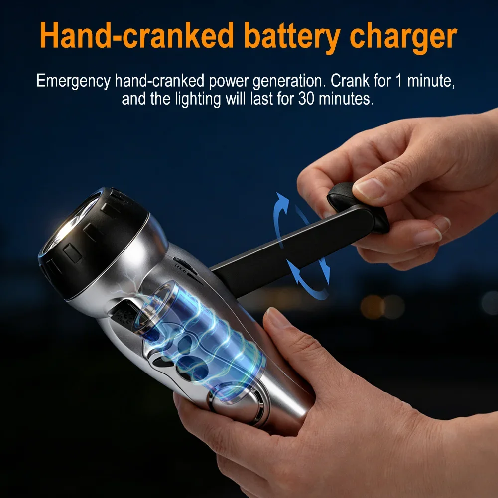 

Портативное радио-фонарь BORUiT с ручным приводом, USB-зарядкой, 3-в-1, с функцией аварийной сигнализации, для кемпинга и активного отдыха