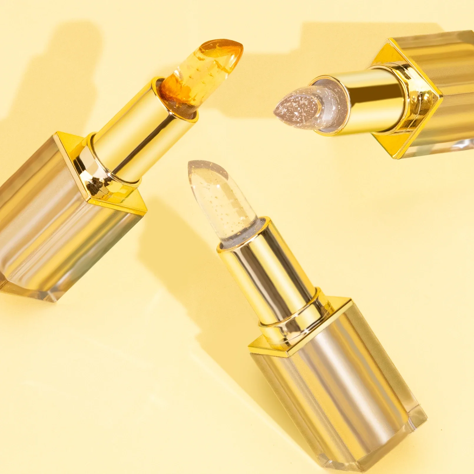 Metaliczny Balsam do Ust w Formie Trójzestawu, Długotrwały Zmieniający Kolor, Powiększający Usta, Nawilżający Balsam Żelowy, Odżywczy Nawilżacz, Kryształowy