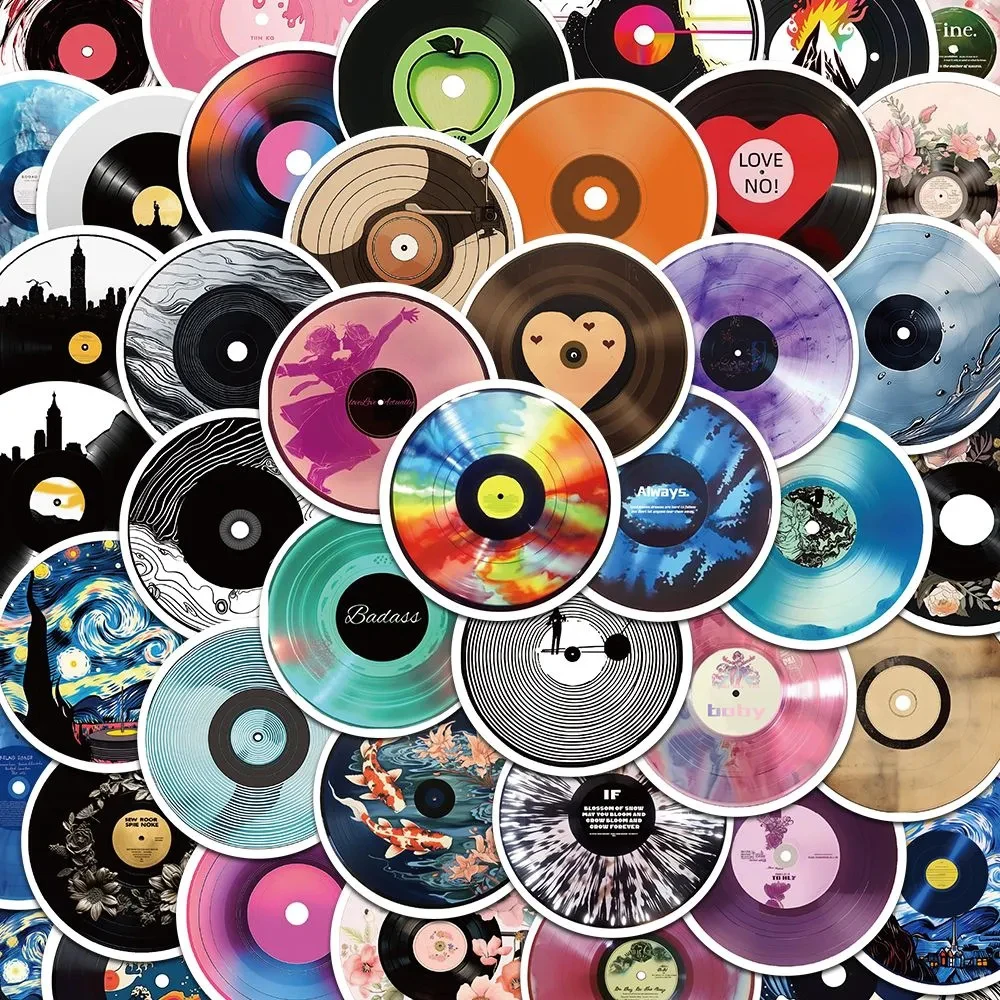 10/30/50pcs Vintage Vinyl Record CD Aesthetic Stickers Decals Laptop Skateboard Luggage Phone Bike Car Kids Cartoon Sticker Toys