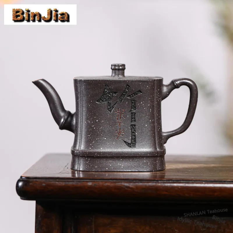 

270 мл Ретро Исин Фиолетовые Глиняные Чайники Ручной Работы Квадратный Бамбуковый Шарнирный Горшок Сырой Руды Фиолетовый Нефрит Золотой Песок Грязь Чайник Чайный Набор Zisha